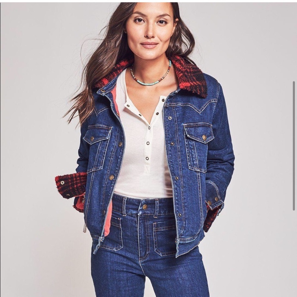 Faherty Andie Buffalo Plaid Denim Jacket New With Tags Size XS